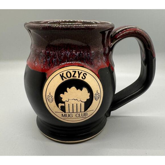 Grey Fox Pottery Handmade Cozy’s Mug Club Black Clay Mug Red Gray Drip Glaze - Picture 1 of 9